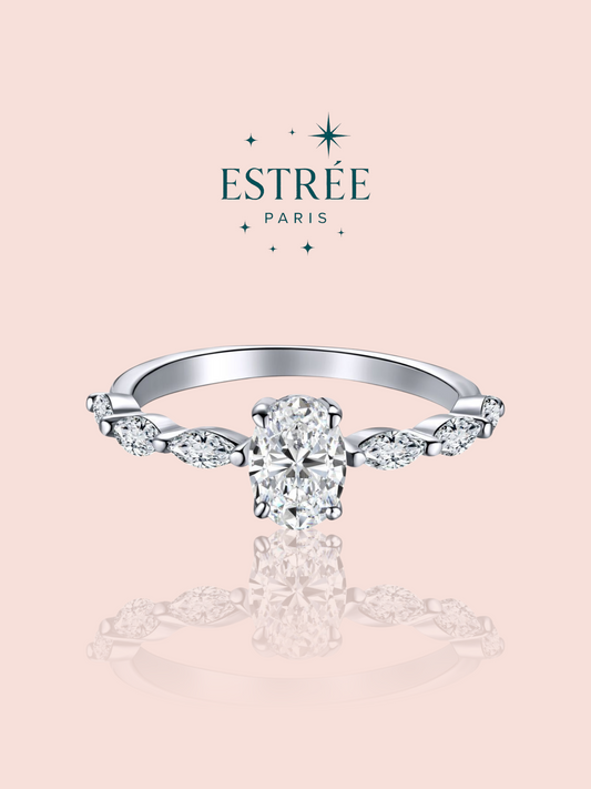 Bague solitaire ovale en zirconium et argent 925 Estrée Paris