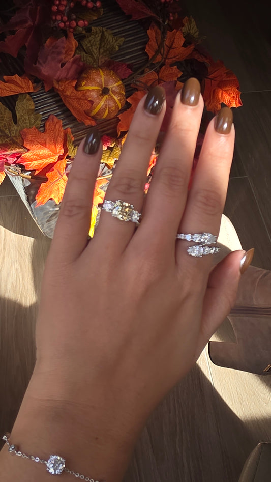 [Automn Glow 🍂] Bague Golden Trilogie🥂✨- Moissanite Argent 925